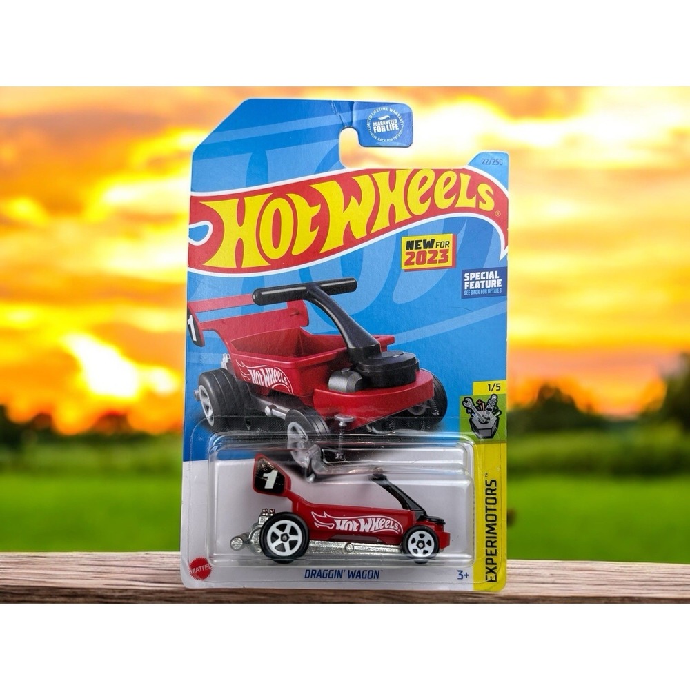 2023 Hot Wheels #22 Experimotors 1/5 DRAGGIN' WAGON Red w/White 5 Spoke Wheels